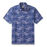 Blue Hawaiian Shirt For Men Shoal Fish Shirt Cotton Button-down Short Sleeve Aloha Shirt Shoal Layered By Katie O'shea Design