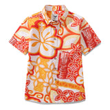 Women's Hawaiian Shirt Orange Totem By Tikirob Print Cotton Button-up Short Sleeve