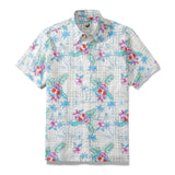 Menâ€˜s Aloha Shirts Tropical Floral Cotton Plaid Shirt Button Down Collar Unusual Plaid Shirt