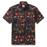 Black Hawaiian Shirt For Men Button-down Fish Shirt Short Sleeve 100% Cotton Shirt Marine Ecosystem