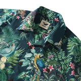 Green Hawaiian Shirt Vintage Tropical Parrot Shirt Men's 100% Cotton Short Sleeve Camp Collar Aloha Shirt