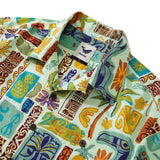 Men's Hawaiian Shirt Short Sleeve Camp Collar 100% Cotton Green Aloha Tiki Paradise Shirt for Summer