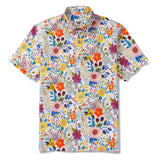 Men's Hawaiian Shirt Short Sleeve Button-down 100% Cotton Beige Aloha Floral Bookmark