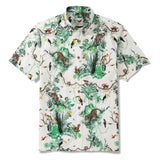 Men's Hawaiian Shirt Short Sleeve Button-down 100% Cotton Green Aloha Tropical Jungle Escape
