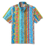 Men's Hawaiian Shirt Short Sleeve Button-down 100% Cotton Blue Aloha Geo Flow