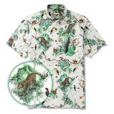 Men's Hawaiian Shirt Short Sleeve Button-down 100% Cotton Green Aloha Tropical Jungle Escape