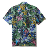 Yiume Tropical Hawaiian Shirt For Men 100% Cotton Short Sleeve Green Camp Collar Parrot Aloha Shirt Parrot's Garden