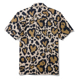 Men's Hawaiian Shirt Short Sleeve Camp Collar 100% Cotton Black Aloha Leopard Wilderness Whisper Leopard Print