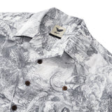 Men's Hawaiian Shirt Short Sleeve Camp Collar 100% Cotton Gray Aloha Ocean Spirit