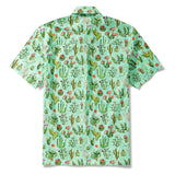Men's Hawaiian Shirt Short Sleeve Button-down 100% Cotton Green Aloha Western Cactus Oasis