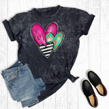 Valentine's Day Turquoise Stripe Heart Mineral Wash Tee