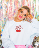 Cherry Bow Embroidered Sweatshirt, Embroidered, Trendy