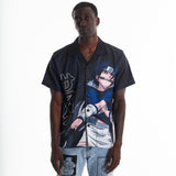 NARUTO SASUKE THUNDER BUTTON UP SHIRT (BLACK)