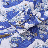 Men's Hawaiian Shirt Ocean Waves Japanese Ukiyo-e Print Cotton Button-down Long Sleeve Aloha Shirt Japanese Ukiyo-e Long Sleeve Shirt