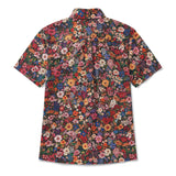 Women's Hawaiian Shirt Short Sleeve Button-up 100% Cotton Blue Aloha Among The Flowers