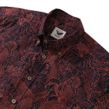 Men's Red Hawaiian Shirt Birds Print 100% Cotton Short Sleeve Button-down Shirt