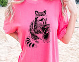 Raccoon Drinking Iced Coffee - Funny Comfort Color Shirt