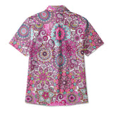 Valentine's Day Pink Mandala 100% Cotton Women's Short Sleeve Button-up Shirt Red Aloha Hawaiian