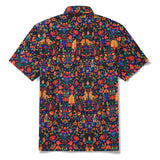 Men's Hawaiian Shirt Short Sleeve Button-down 100% Cotton Black Aloha Scandinavian Folk Party By Pallavi Chaudhary