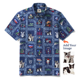 Men's Hawaiian Shirt Short Sleeve Button-down 100% Cotton White Aloha Blue American Patchwork Style Shirt