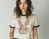 Easter Bunny Heart Glasses Patchwork - Easter Ringer Shirt