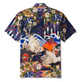 Japanese ukiyo-e Hawaiian Shirt 100% Cotton Men's Aloha Short Sleeve Camp Collar Wave Shirt Eastern Inspired Rooster