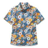Women's Hawaiian Shirt 60's Floral Print By Samantha O' Malley Print Cotton Button-up Short Sleeve 60's Floral By Samantha O' Malley