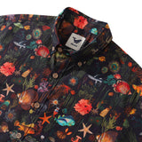 Black Hawaiian Shirt For Men Button-down Fish Shirt Short Sleeve 100% Cotton Shirt Marine Ecosystem