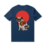 Hawaiian Tee For Men Yakuza Pug Tee Crew Neck 100% Cotton - NAVY BLUE Yakuza Pug -navy Blue