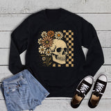 Halloween Checkered Floral Skeleton Sweatshirt
