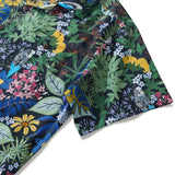 Yiume Tropical Hawaiian Shirt For Men 100% Cotton Short Sleeve Green Camp Collar Parrot Aloha Shirt Parrot's Garden