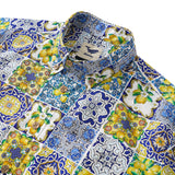 Men's Hawaiian Shirt Short Sleeve Button-down 100% Cotton White Aloha Dream of Palermo