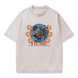 T-shirt Short Sleeve Solid Basic 100% Cotton Blue Aloha Tropical Rooster - Beige