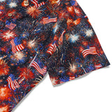 Men's Hawaiian Shirt Short Sleeve Button-down 100% Cotton Black Aloha Patriotic Fireworks
