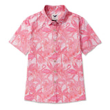 Women's Hawaiian Shirt Short Sleeve Button-up Pink Aloha Flamingos & Chameleons By House of Haricot