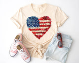 Usa Heart Patriotic Cream Women's Graphic Tee Free Shipping