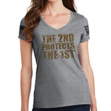 Ladies 2nd Protects The 1st V-Neck T-shirt Style001