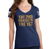 Ladies 2nd Protects The 1st V-Neck T-shirt Style001