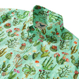 Men's Hawaiian Shirt Short Sleeve Button-down 100% Cotton Green Aloha Western Cactus Oasis
