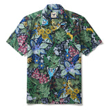 Yiume Tropical Hawaiian Shirt For Men 100% Cotton Short Sleeve Green Camp Collar Parrot Aloha Shirt Parrot's Garden