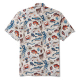 Men's Hawaiian Shirt Short Sleeve Button-down 100% Cotton Beige Aloha Seaside Mosaic