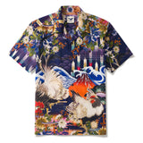 Japanese ukiyo-e Hawaiian Shirt 100% Cotton Men's Aloha Short Sleeve Camp Collar Wave Shirt Eastern Inspired Rooster