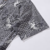 Gray Crane Shirt For Men Cotton Hawaiian Shirt Fun Aloha Shirt Button-down Short Sleeve Shirt Soaring Crane Auspicious
