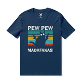 Hawaiian Tee For Men Pew Pew Madafakas Cat Tee Crew Neck 100% Cotton - NAVY BLUE Pew Pew Madafakas Cat - Navy Blue