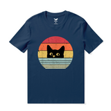 Hawaiian Tee For Men Retro Cute Cat Tee Crew Neck 100% Cotton - NAVY BLUE Retro Cute Cat - Navy Blue