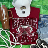 Maroon Chenille Football Game Day with Sequin Bow Patch Garnet Crewneck Sweatshirt Unisex T-shirt, Sweatshirt, Hoodie, Long Sleeve Tee
