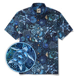 Yiume Men's Blue Hawaiian Shirt 100% Cotton Short Sleeve Button-down Sea Turtle Shirt