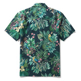 Green Hawaiian Shirt Vintage Tropical Parrot Shirt Men's 100% Cotton Short Sleeve Camp Collar Aloha Shirt