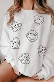 Smile Heart Puff Front&Back Graphic Brushed Sweatshirts