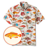 Yiume Men's Tropical Fish Shirt 100% Cotton Hawaiian Shirt Short Sleeve Button-down Beige Aloha Shirt Symphony Of The Sea